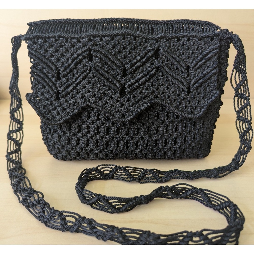 Black Handmade Knotted‎ Macrame Black Sling Bag